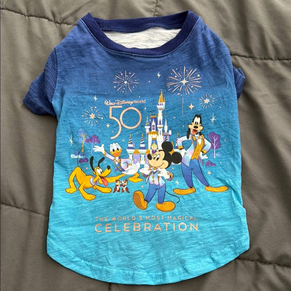 Walt Disney World Dog Clothing tee blue with Classic Characters 50th anniversary